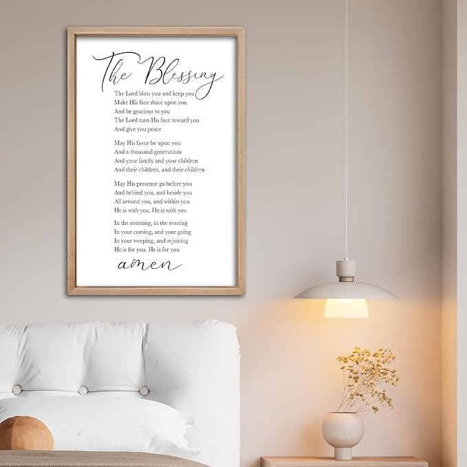comurdyo The Blessing Bible Verse Wall Art Christian Decor for Home 16"×24" May The Lord Bless You And Keep You Scripture Sign Religious Bible Quotes Wall Decoration Wood Framed Hanging (Wood)