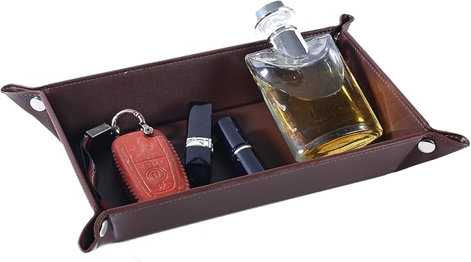 Valet Tray for Men Women - PU Leather Travel Catchall Tray Organizer - Rectangle