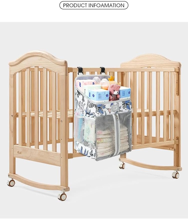 Hanging Baby Diaper Caddy Organizer Oxford Fabric Diaper Stacker and Crib Organizer Baby Bedside Hanging Storage Bag with Organized Compartments Table Diaper Organizer 01