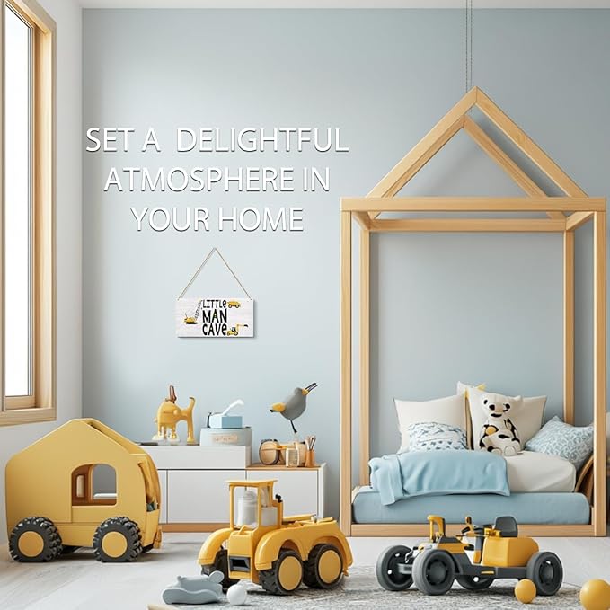 Construction Boy Room Decor-Little Man Cave Sign 6"x12" Construction Wall Decor Wooden Hanging Plaque Wood Sign Living Room Bathroom Farmhouse Playroom Bedroom Nursery