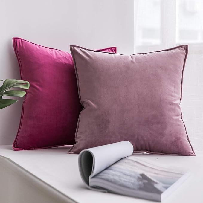 MIULEE Hot Pink Velvet Throw Pillow Covers 18x18 Soft Decorative Solid Square Cushion Cases Pack of 2 Modern Luxury Home Decor for Couch, Sofa, Bedroom