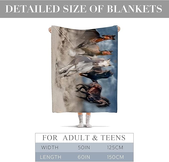 Horse Blanket, Soft Warm Fuzzy Fleece Plush Blanket 60''x50'', Smooth Cozy Flannel Throw Blanket for Bed/Couch/Office/Camping