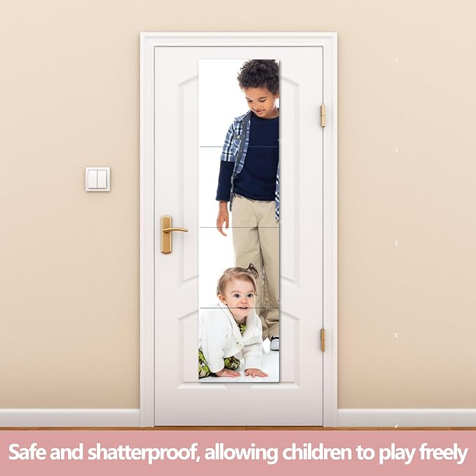 Unbreakable Full Length Wall Mirror,The Door Mirror,4Pack 15.8''x15.8'',Acrylic Kids Shatterproof Plexiglass Long Mirrors for Bedroom Closet,Children Non Glass Stick on Mirrors