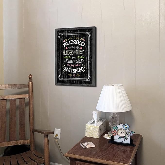 Bible Verse Wall Art Decor: Farmhouse Religious Christian Signs Framed Wood Print Rustic Inspirational Scripture Quotes Picture Artwork for Bedroom Living Room Office Decorations