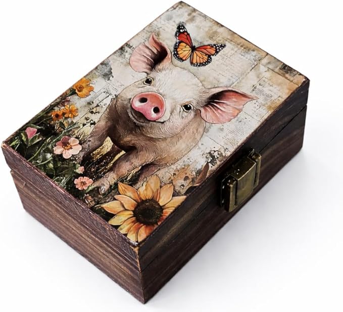 RK Collections Pig Trinket Box I Animal Jewelry Keepsake Box I Pig Lovers Gift Idea For Animals (4x2.75)