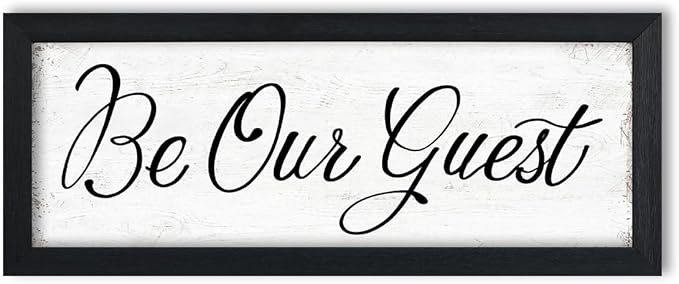HLJ ART Be Our Guest Wall Decor: Guest Bedroom Signs Wall Decor Above Bed Rustic Farmhouse Bedroom Wall Art Decor Framed Inspirational Wall Art Small Sign Wall Plaques 6"" x 14.5""