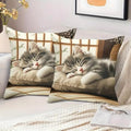 Decorative Throw Pillow Covers with Sleeping Cat Design, 18x18 Pillows Linen Pillowcase Square Cushion Cases, Set of 2