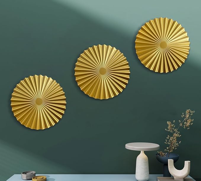 ITrixgan Metal Wall Art Decor, Gold Sunburst Accents Hanging Set for Living Room Bedroom, Set of 3