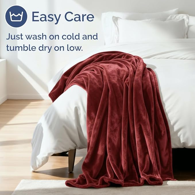 Ultra Soft Fleece Blanket Queen Size - Flannel Fleece Luxury Queen Blanket - Lightweight for Couch Bed Chair - Thick, Warm & Breathable - All Season Cozy Fuzzy Anti-Static Microplush Bedding, Burgundy