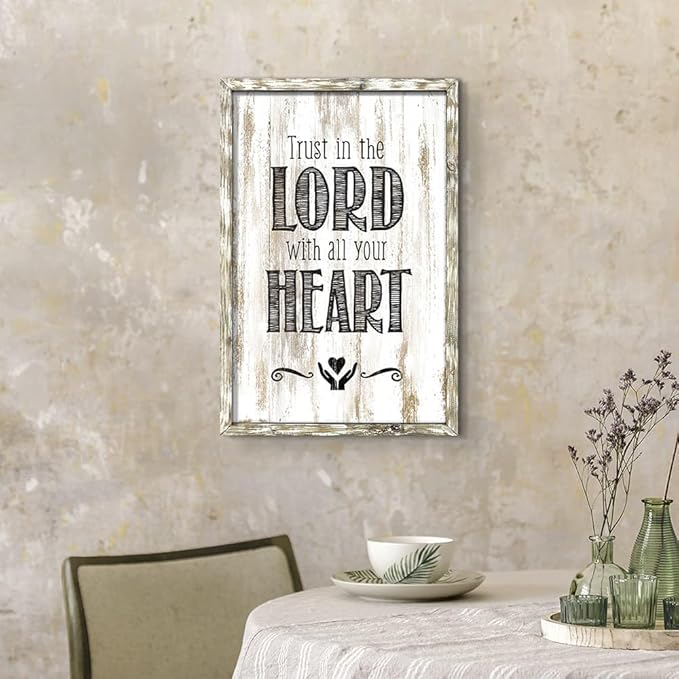 Christian Wall Art Wood Decor: Inspirational Bible Verses Framed Picture Rustic Scripture Proverb Sayings Print Religious Lord Quote Artwork for Home Living Room Bedroom Farmhouse