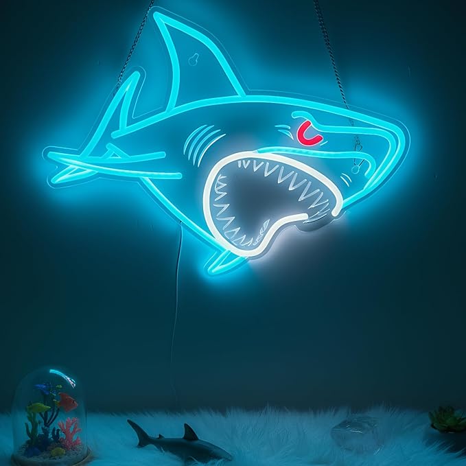 Shark LED Neon Sign, Dimmable USB Powered Wall Night Light for Bedroom, Game Room, Man Cave, Shark Wall Decor, Birthday Christmas Gift for Boys and Men, 15 x 11.5 inch