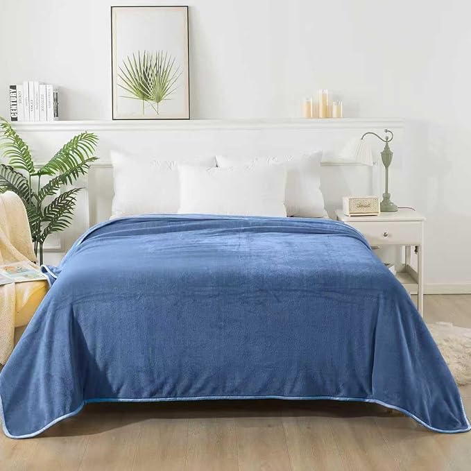 Soft Queen Size Blanket for All Season Warm Fuzzy Microplush Lightweight Thermal Fleece Summer Autumn Fall Winter Spring Blankets for Queen Full Bed Couch Sofa,90x90 Inches,Washed Blue