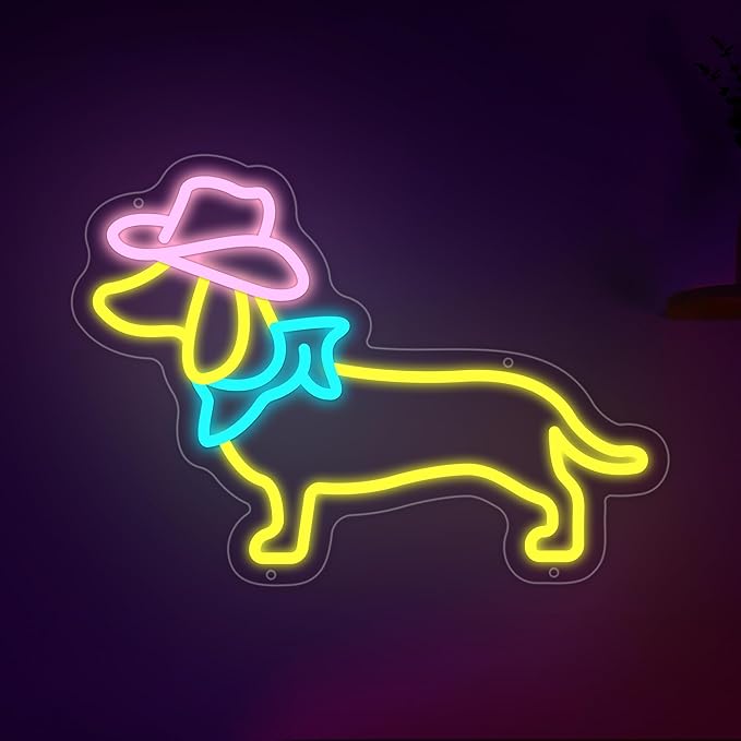 Dachshund Neon Sign Dog LED Sign for Wall Decor, Cute Cowboy Dog Led Light Sign for Pet Shop, Bedroom, Home Wall Decor, Party Decor, Gift for Pet Lover and Dachshund Fans