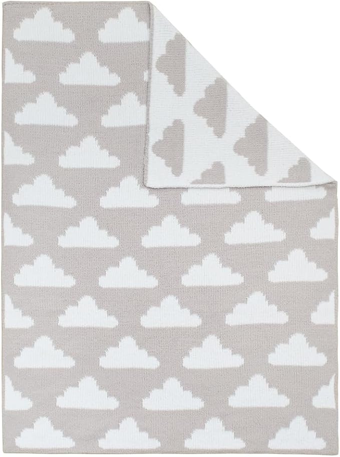 Living Textiles Grey Clouds Chenille Soft Baby Blanket Reversible Premium Cozy Fabric for Best Comfort - for Infant,Toddler,Newborn,Nursery,Boy,Unisex,Throw,Crib,Stroller,Gift, Grey Clouds 40x30