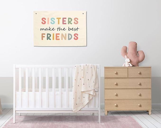 Girls Bedroom Wall Hanging Banners Little Girl Kids Toddler Children Playroom Decor Boho Banner Rainbow Decorations Sisters Make The Best Friends Nursery Playhouse Young Kid Baby Play Room Signs Art
