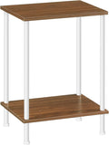HOOBRO End Tables, Small Side Table, Nightstand with 2-Layer Storage Shelves, Sofa Table for Small Spaces, Living Room, Bedroom, Stable Frame, Easy Assembly, Walnut and White WH09BZ01