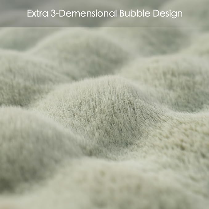 Super Comfort Oversized Warm Thick Bubble Luxury Plush Rabbit Faux Fur Throw Blanket, Fluffy Blanket,Soft Cozy Blanket for Couch Chair Bed Sofa Living Room (Sage Green, 60inX80in)