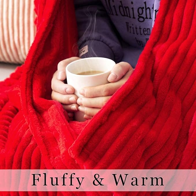 MIULEE Throw Blanket 3D Ribbed Jacquard Fleece Flannel Velvet Plush Decorative Bed Blankets (Throw, 50" x 70") - Super Soft, Lightweight, Warm and Cozy for Couch Sofa, Red