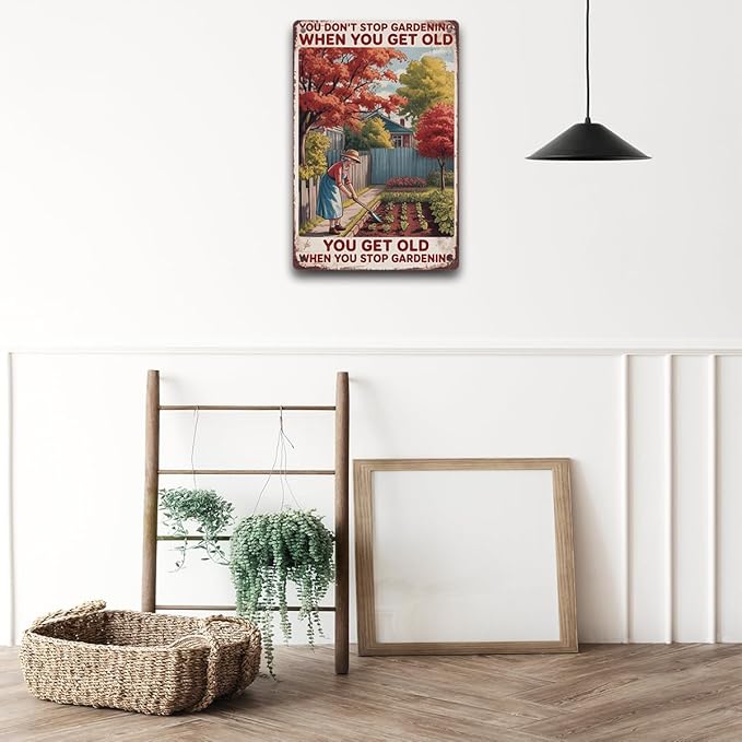 Funny Gardening Essentials Garden Metal Tin Sign for Outside Decor - Humorous Gardening Gift for Women Enthusiasts, 12 x 8 Inches