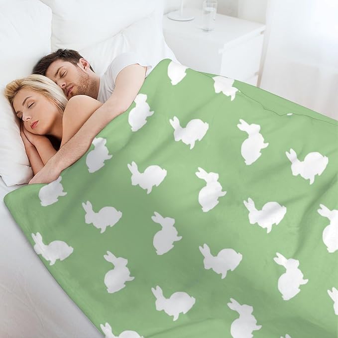 ITFRO Easter Gift Flannel Fleece Throw Blanket for Couch 50x60 Inch Cute Rabbit Mother's Day Ultra Soft Polyester Blanket All Seasons for Bed Sofa (Rabbit Green)