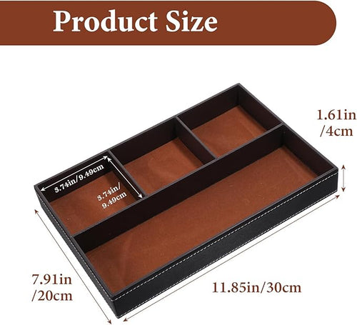 2 Pieces Faux Leather Valet Tray for Men, Stackable Jewelry Trays for Drawers, Mens Dresser Top Organizer for Key, Wallet, Sunglass, Watch, Coin, Phone, Nightstand Bedside Tray Brown