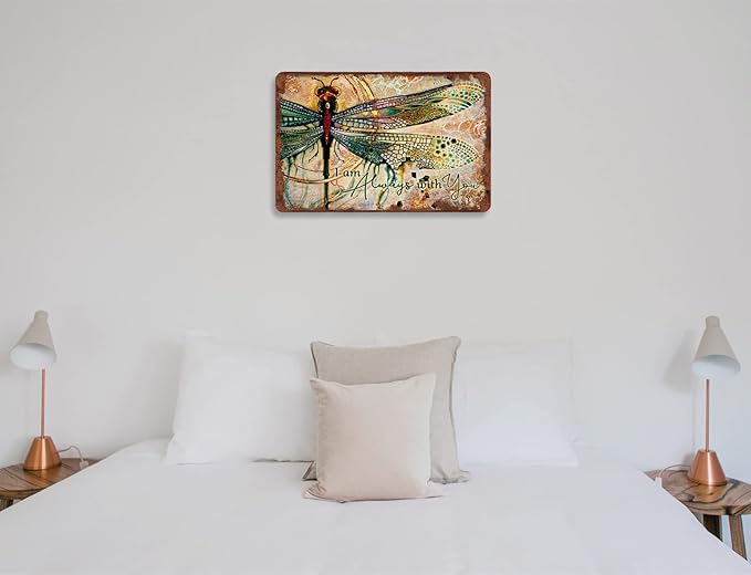 Creative Tin Sign Dragonfly I Am Always With You Hippie Boho Wall Art Funny Novelty Metal Tin Signs Home Garden Bar Hotel Office Bedroom Living Room Cafes Wall Decor 8x12 Inch