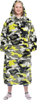 Waitu Wearable Blanket Sweatshirt Gifts for Women and Men, Warm and Cozy Giant Blanket Hoodie, Thick Flannel Blanket with Sleeves and Giant Pocket - Yellow Camo