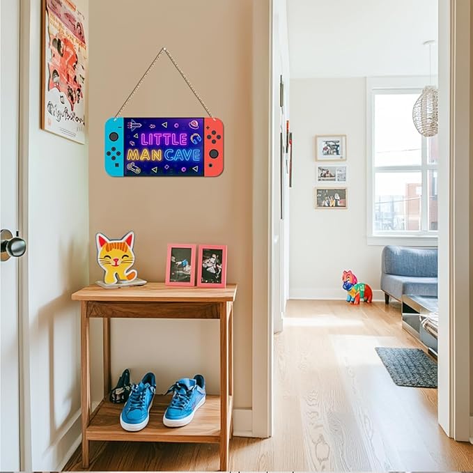 Little Man Cave Sign for Boys Game Console Boys Room Decor, Space Astronaut Living Room Wall Decor Wooden Hanging Plaque Wood Sign Wall Pediments Wallart Game Playroom Bedroom Decor