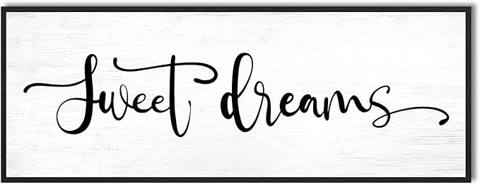 Sweet Dreams Wall Decor Above Bed: 40x15 Inch Framed Canvas Bedroom Wall Art, Farmhouse Bedroom Sign Rustic Hanging Plaque for Master/Guest Room Modern Home Decor