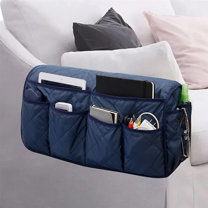 Sofa Armrest Organizer with 14 Pockets, Waterproof, Non-Slip, Space-Saving, Fits Most Couches & Recliners, Black