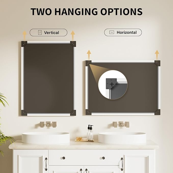 Oak Wood Effect Framed Wall Mirror, 16x20 Rectangle Mirror, 1/8" Anti-desilvering Tempered Glass, Sustainable&Sturdy Frame, Anti-Rust, HD Reflection &3min Fast Setup for Bathroom Living Room