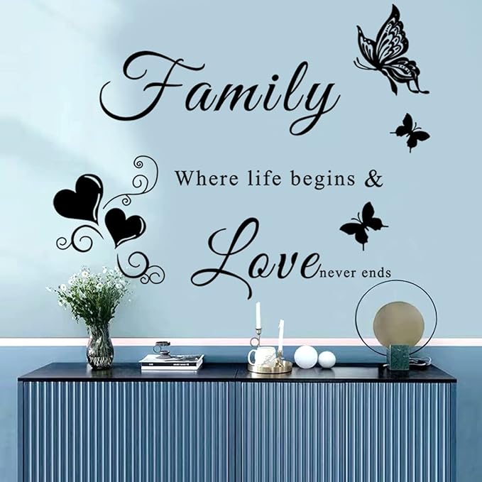 Family Wall Sticker Decals: Inspirational Quote Vase Art Vinyl Lettering Saying for Living Room, Bedroom & Dining Room Decor