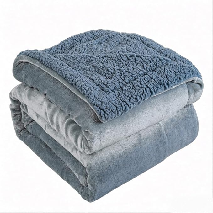 K.Garden Sherpa Throw Blanket for Couch Sofa, Super Soft Cozy Fuzzy Plush Blankets Fleece Thick Warm Blanket for Winter Reversible Thick Warm Blanket for Bed, Sofa, Blue 5060