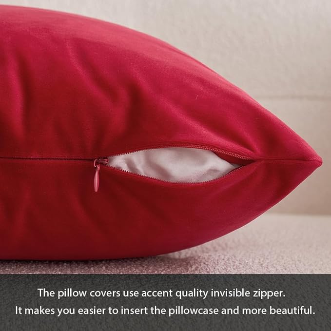 MIULEE 24x24 Inch Euro Sham Velvet Pillow Covers, Set of 2 Large Square Decorative Pillows -Red Super Soft for King Bed, Sofa, Couch, Accent Chairs