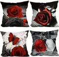 4pcs Romantic Red Rose Decorative Throw Pillow Case - Perfect for Valentine's Day, Home, Bedroom, Living Room More!Single-sidedPrinting Without Insert, Short Plush Material，Pillow Covers 18x18