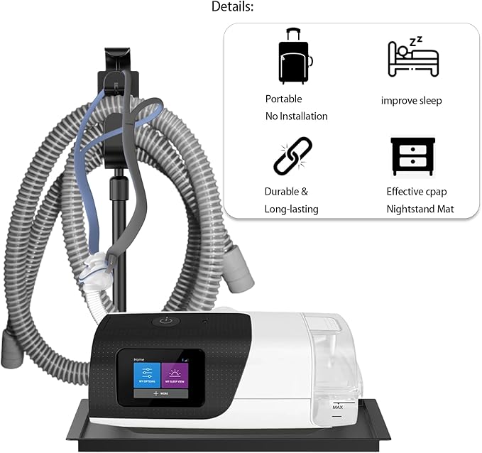 CPAP Protector Mat - CPAP Hose Holder Bedside Organizer - CPAP Hose Hanger with Retractable Hook for CPAP Mask & Tube,Keep cpap supplies neat and tidy, Enhances Sleep Quality (Matte Black)