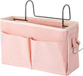 Surblue Bedside Caddy Bedside Storage Bag Hanging Organizer for Bunk, Hospital Beds, Dorm Rooms Bed Rails Camp 4 Pockets and 2 Hooks (Pink)