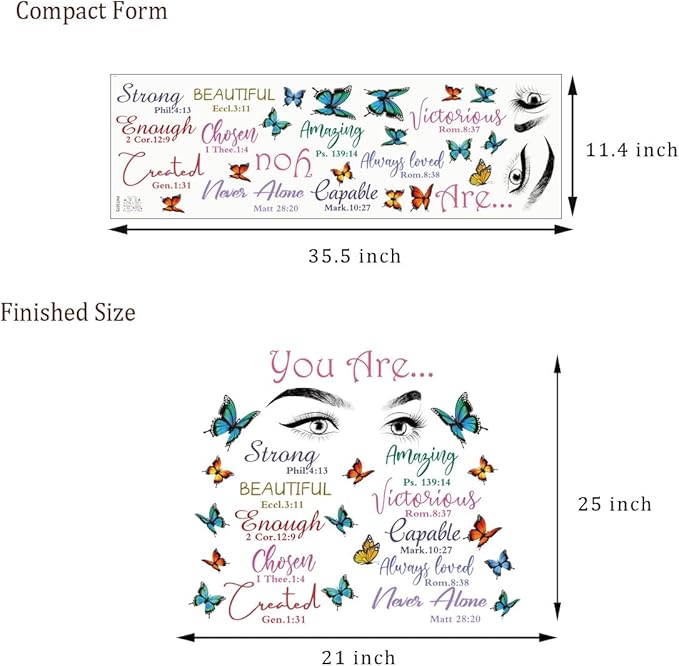 Datesno Beautiful Eyelash Eyes Wall Decor Vinyl Art Inspirational Quotes You Are Beautiful Stickers Butterfly Decals Bedroom Decoration for Living Room Home Decor, Chroma
