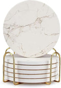 6 Pack White Marble Coaster Set with Holder Absorbent Drink Coasters Ceramic Cute Coaster Bar Dining Coffee Table Accessories Decor Gift Funny Cup Stone Modern Costers Cool Desk Beer Cork Coasters