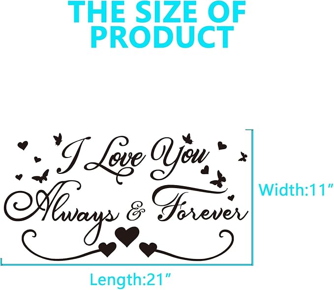 AnFigure Love Quotes Wall Stickers: Inspirational Vinyl Art Couples Wall Decals for Home Bedroom Bathroom Living Room - I Love You Always & Forever 21"X11"
