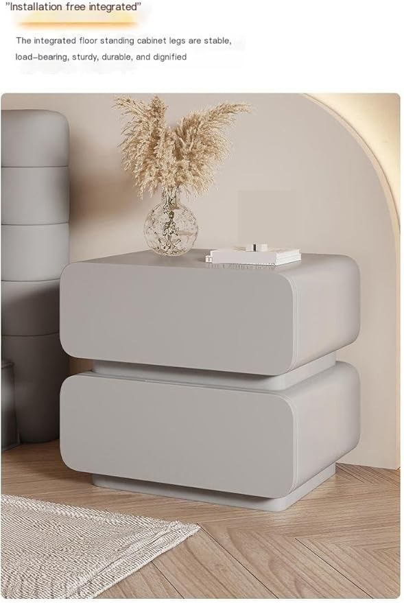 Practical Bedside Table with 2 Drawers, Modern Pu Leather Nightstand, Minimalist Night Stand for Bedroom Storage (Color : Off-White, Size : 40 * 40 * 50cm)