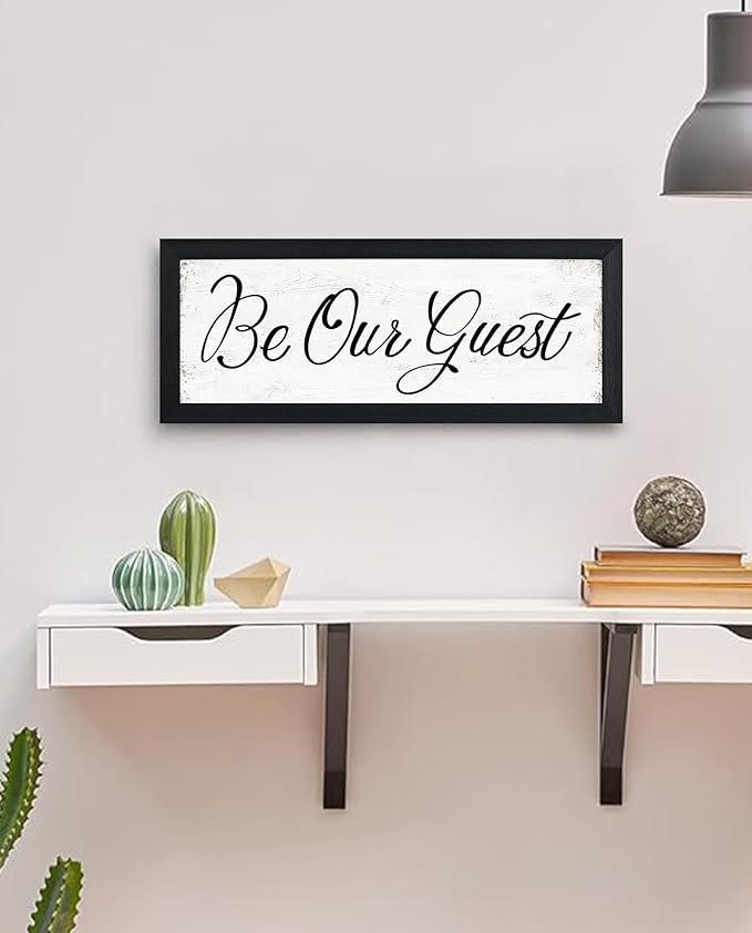 HLJ ART Be Our Guest Wall Decor: Guest Bedroom Signs Wall Decor Above Bed Rustic Farmhouse Bedroom Wall Art Decor Framed Inspirational Wall Art Small Sign Wall Plaques 6"" x 14.5""