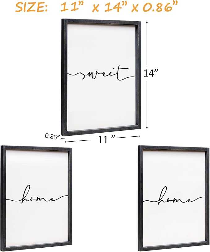 Set of 3 Framed Farmhouse Home Sweet Home Sign Above Bed Wall Decor for Bedroom Decor Wall Art Wood Signs