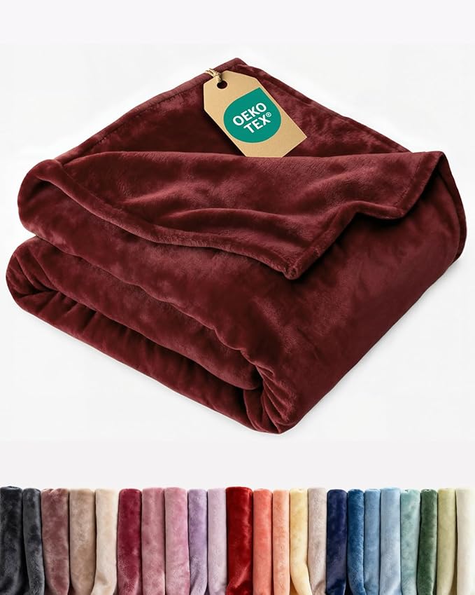 Ultra Soft Fleece Blanket Queen Size - Flannel Fleece Luxury Queen Blanket - Lightweight for Couch Bed Chair - Thick, Warm & Breathable - All Season Cozy Fuzzy Anti-Static Microplush Bedding, Burgundy