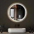 Sweetcrispy 24-Inch Round LED Bathroom Backlit Mirror with Lights, Circle Vanity Mirror with Anti-Fog, Dimmable, 3-Color Light, Memory Function, Tempered Glass