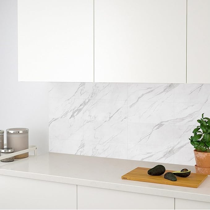 HLNIUC 16-Sheet Grey Kitchen Backsplash Tiles Peel And Stick 8”x4”Grey Marble Look PVC Wall Tile Stickers Shower Sticky Tile for Wall Waterproof Granite Textured Art Wall Tiles for Bathroom Fireplace