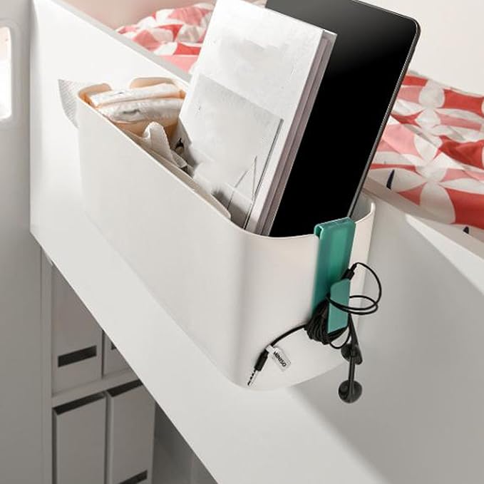 BFYDOAA Bedside Caddy Hanging Basket Organizer with Hooks,Plastic Tissue Box Desktop Storage Box for Dorm Bunk Beds Hospital Bed Office (Green)