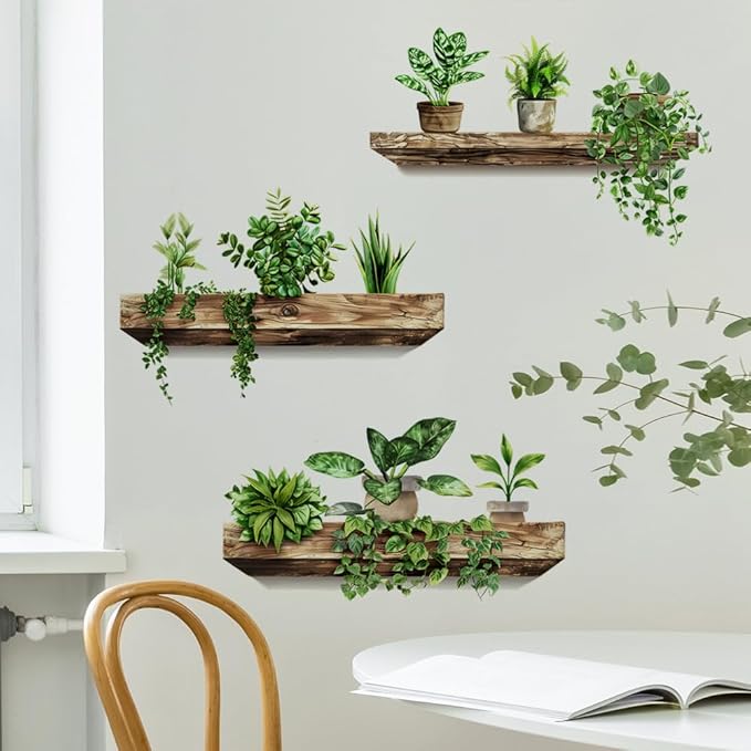 3 Pack 3D Potted Plants Wall Stickers Removable Tropical Nature Plants Wall Decals for Living Room Bedroom Kitchen