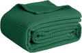 100% Cotton Blankets for Bed - Waffle Weave Blankets for Summer, Lightweight and Breathable Soft Woven Blanket for Spring (Dark Green, Throw (50" x 60"))