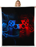 Gaming Fleece Blanket for Child 60"x80",Boys Game Controller Throw Blanket,Teens Gamer Room Decor Bed Blanket,Kids Video Games Gamepad Fuzzy Blanket,Man Classic Retro Living Room Decor Red Blue